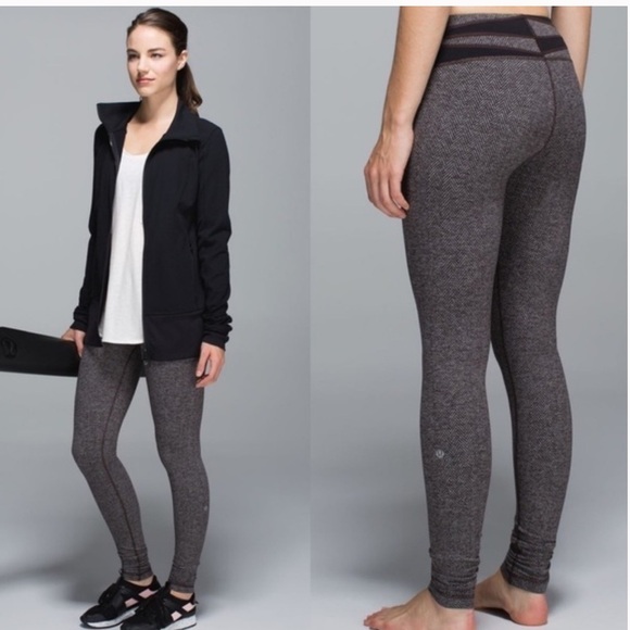Lululemon Wunder Under Giant Herringbone Black Heathered Black Quilt Leggings 6 - Picture 1 of 5